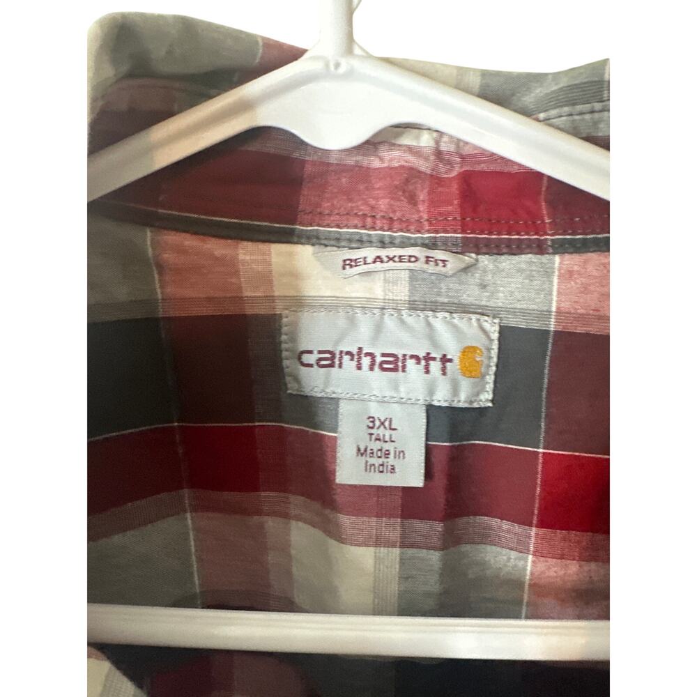 Carhartt Collared Button Down Relaxed Fit Plaid Short Sleeve Shirt 2XL tall B - Picture 2 of 5